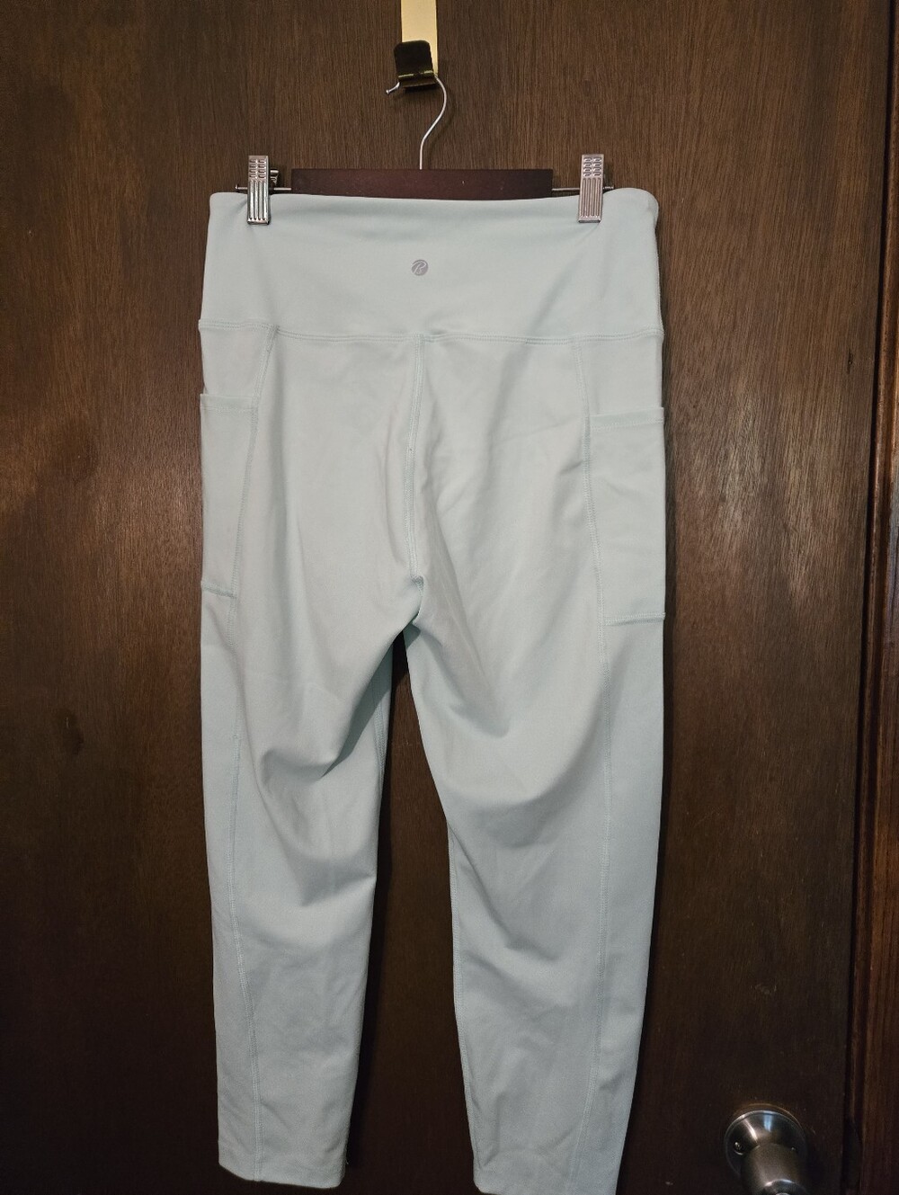 High-Waist Light Blue Womens Leggings with Side Pockets Large - Picture 2 of 4